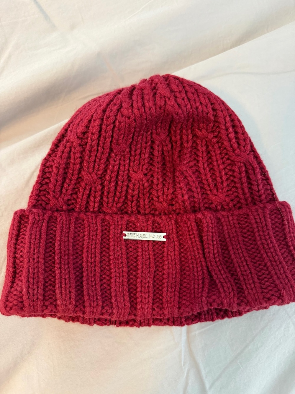Michael Kors Deep Raspberry Knit Cuffed Beanie